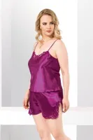 Büyük Beden Mor Saten Babydoll Şort Takımı Ahu Primoda 1024 Yeşil No.2 Mor