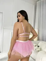 Büyük Beden Pembe Tül Etekli Fantezi Takım Real Passione 19023 Pembe detay görünüm