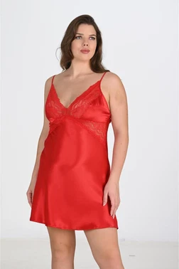 Ahu Lingerie Büyük Beden Saten 2li Kırmızı Gecelik Sabahlık Takım Bigsize Ahu 6207 - Alternatif Görünüm