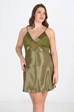 Ahu Lingerie Büyük Beden Saten Haki Gecelik Ahu Primoda 2104 - Alternatif Görünüm