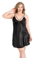Büyük Beden Siyah Kısa İkili Saten Sabahlık Gecelik Takımı Ahu Lingerie 6151 Siyah detay görünüm