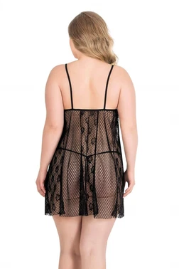 Ahu Lingerie Büyük Beden Siyah Tül Fantezi Gecelik Ahu Primoda 3032 - Alternatif Görünüm