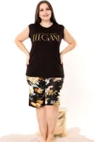Büyük Beden Tunik Sıfır Kısa Kollu Şortlu Pijama Takımı Lady 10399 Siyah