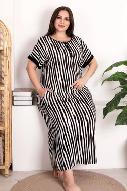 Lady Büyük Beden Viskon Anne Beden Elbise Çizgili Gecelik Lady 7256