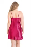 Büyük Beden Vişne Kısa Saten Gecelik Primoda Ahu Lingerie 2057 Fuşya detay görünüm
