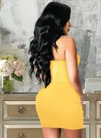 Büzgülü Sarı Mini Seksi Elbise Pink Night 2285 Sarı detay görünüm
