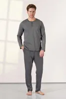 Cepli Gri Düğmeli Yaka T-Shirt Erkek Pijama Takımı Doreanse 25K4530