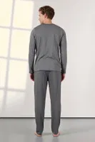 Cepli Gri Düğmeli Yaka T-Shirt Erkek Pijama Takımı Doreanse 25K4530 detay görünüm