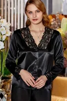 Çeyizlik Dantelli Saten 6 lı Set Jeremi 315 Siyah farklı açı