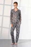 Çiçek Desenli Gri Gömlek Yaka Kadın Pijama Takımı Doreanse 25K4030