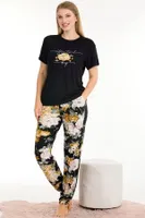 Çiçek Desenli Kısa Kol Tişört Pijama Takımı Lady 12550 Siyah