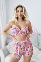 Çiçek Desenli Pembe Tül Şort Takım NightLight 1072