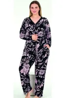 Çiçek Desenli Uzun Kollu Büyük Beden Viskon Pijama Takımı Lady 11373 Siyah detay görünüm