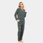 Düğmeli Çiçek Desenli Uzun Kollu Gömlek Yaka Kadın Pijama Takımı Türen 3379 Yeşil farklı açı