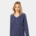 Patlı Çiçek Desenli Uzun Kollu Kadın Pijama Takımı Türen 3382 Lacivert görsel 4