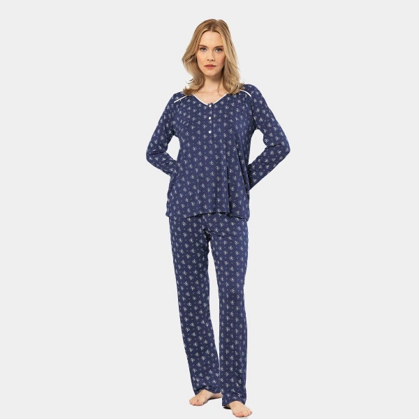 Patlı Çiçek Desenli Uzun Kollu Kadın Pijama Takımı Türen 3382