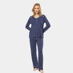 Patlı Çiçek Desenli Uzun Kollu Kadın Pijama Takımı Türen 3382 Lacivert
