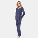 Patlı Çiçek Desenli Uzun Kollu Kadın Pijama Takımı Türen 3382 Lacivert detay görünüm