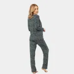 Cepli Çiçek Desenli Uzun Kollu Patlı Yeşil Kadın Pijama Takımı Türen 3382 Yeşil detay görünüm