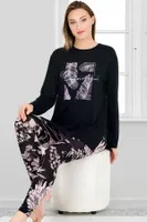 Çiçek Desenli Uzun Kollu Viskon Kapri Pijama Takımı Lady 11670 Çiçek