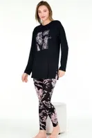 Çiçek Desenli Uzun Kollu Viskon Kapri Pijama Takımı Lady 11670 Çiçek detay görünüm