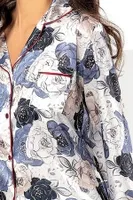 Çiçekli Saten Empirme Kadın Pijama Çeyiz Seti XSES 2000 Mavi detay görünüm