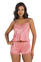 Çift Askılı Saten Şort Pijama Takımı 9210 Primoda-9210 Pembe