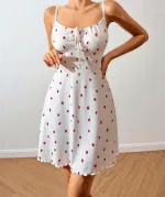 Çilek Desenli Penye Elbise Gecelik Lily Bianca 13007 Beyaz