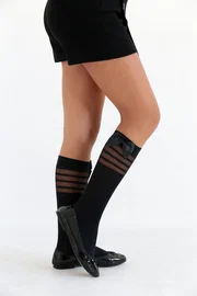 Daymod Çizgili Çocuk Dizaltı Çorap Siyah Daymod D2221002