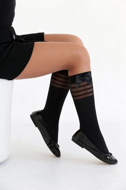 Daymod Çizgili Çocuk Dizaltı Çorap Siyah Daymod D2221002 - Alternatif Görünüm