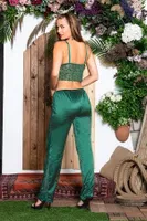 Dantel Bralet Sütyen Gömlek 3'lü Kadın Pijama Takımı Gallipoli 31726 Yeşil detay görünüm