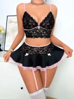 Dantel Büstiyerli Seksi Kadın Jartiyer Kostüm Lily Bianca LB-141 Siyah