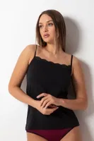 Dantel İşlemeli Kare Yaka İp Askılı Basic Kadın Atlet Donex 2011  Siyah