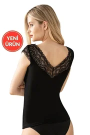 Özkan Dantel Sırt Detaylı Ring Viskon Esnek Yumuşak V Yaka Kadın Atlet Özkan 26977 