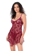 Dantel TÜllü Bordo Kısa Tül Gecelik Ahu Lingerie Primoda 4115 Bordo detay görünüm