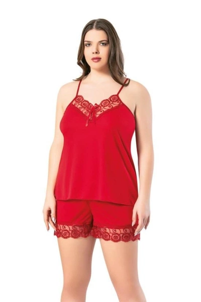 Dantelli Büyük Beden Atlet Şort Kadın Pijama Takımı Kota 6209