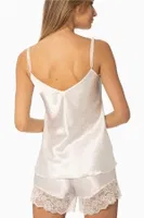 Dantelli Saten İnce Askılı V Yaka Şort Babydoll Takım Pierre Cardin 430  Ekru detay görünüm