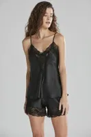 Dantelli Saten İnce Askılı V Yaka Şort Babydoll Takım Pierre Cardin 430  Siyah görsel 9