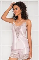 Dantelli Saten İnce Askılı V Yaka Şort Babydoll Takım Pierre Cardin 430  Pudra görsel 12