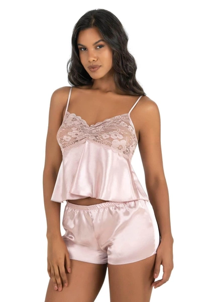 Dantelli Saten Şort Pijama Takımı Pudra Ahu Primoda 9217