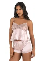 Dantelli Saten Şort Pijama Takımı Pudra Ahu Primoda 9217  Pudra