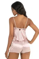 Dantelli Saten Şort Pijama Takımı Pudra Ahu Primoda 9217  Pudra detay görünüm