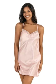 Ahu Lingerie Dantelli Somon Kısa Saten Gecelik Ahu Primoda 8213