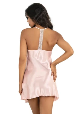 Ahu Lingerie Dantelli Somon Kısa Saten Gecelik Ahu Primoda 8213 - Alternatif Görünüm