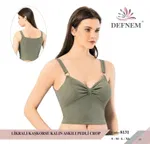 Metal Aksesuarlı Pedli Crop Defnem 8131 Çağla Yeşili