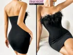 Dekolte Peluşlu Siyah Seksi Mini Elbise Pink Night 2205 Siyah farklı açı