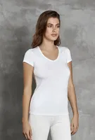 Derin V Yaka Kadın Termal T-Shirt Doreanse 8593 Ekru