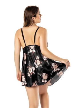 NightLight Derin Yırtmaçlı Dantelli Etek Kısmı Çiçekli Fantazi Büyük Beden Gecelik Nightlight 3557 - Alternatif Görünüm