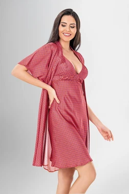 Ahu Lingerie Desenli 2Li Kısa Kollu Sabahlık Gecelik Takımı Ahu Loriva 1940