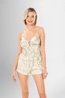 Desenli 3lü Şort Takımı Ahu Loriva 1903 Krem detay görünüm